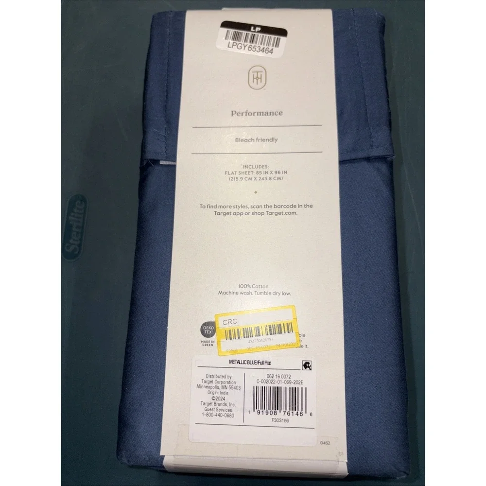 Full 400 Thread Count‎ Performance Flat Sheet Metallic Blue - Threshold: Cotton